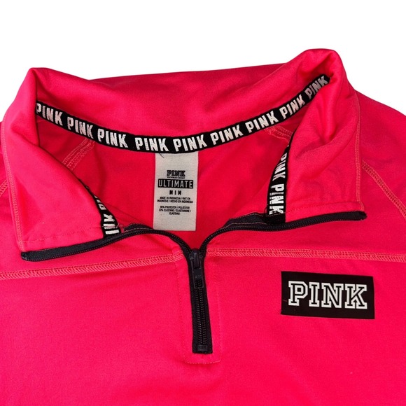 PINK Victoria's Secret Tops - Victorias Secret PINK Ultimate Quarter Zip Pullover Neon Pink Black Medium